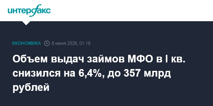 Объем выдач займов МФО в I кв. снизился на 6,4%, до 357 млрд