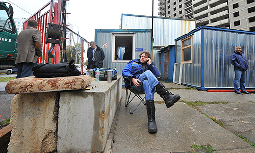 Глава инвестиционно-девелоперской компании Nazvanie.net (бывшая Mirax Group) Сергей Полонский, на строительной площадке многофункционального комплекса "Кутузовская миля", где он объявил голодовку в связи с рейдерским захватом территории комплекса.