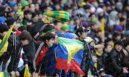 Болельщики "Анжи" на матче чемпионата России по футболу: "Локомотив" (Москва) - "Анжи" (Махачкала).