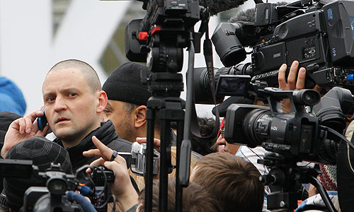 Сергей Удальцов в ходе акции оппозиции на Пушкинской площади 31 марта