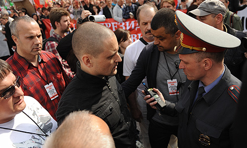 Координатор движения "Левый Фронт" Сергей Удальцов во время шествия "Марша миллионов" по улице Большая Якиманка.