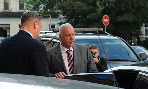 Глава Следственного комитета РФ Александр Бастрыкин после встречи с главными редакторами московских СМИ.