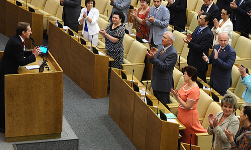 Спикер Госдумы Сергей Нарышкин во время выступления на завершающем заседании весенней сессии Государственной думы.