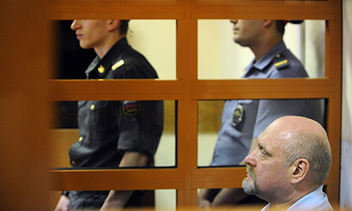 Бывший начальник Главного военно-медицинского управления Минобороны РФ Александр Белевитин, признанный виновным в служебных злоупотреблениях и получении крупных взяток, перед оглашением приговора в Московском окружном суде.