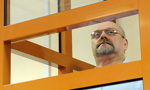 Бывший начальник Главного военно-медицинского управления Минобороны РФ Александр Белевитин, признанный виновным в служебных злоупотреблениях и получении крупных взяток, перед оглашением приговора в Московском окружном суде.