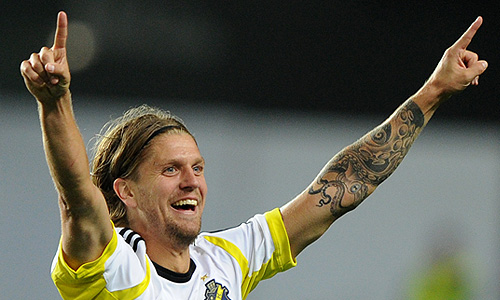 Игрок АИКа Мартин Лоренцон, забивший гол в матче Лиги Европы по футболу: ЦСКА (Москва, Россия) - АИК (Сольна, Швеция) – 0:2.