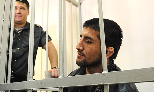 Спортсмен Расул Мирзаев, обвиняемый в смерти 19-летнего студента Ивана Агафонова, во время рассмотрения дела в Замоскворецком суде.