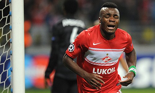 Спартаковец Эммануэль Эменике, забивший два гола в матче группового этапа Лиги чемпионов по футболу "Спартак" (Москва, Россия) - "Селтик" (Глазго, Шотландия).