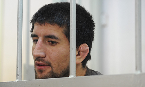 Спортсмен Расул Мирзаев, обвиняемый в смерти 19-летнего студента Ивана Агафонова, во время рассмотрения дела в Замоскворецком суде.