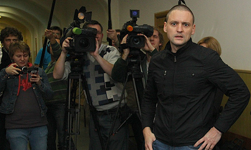 Координатор "Левого фронта" Сергей Удальцов в Басманном суде, где прошло заседание о мере пресечения активисту "Левого фронта" Константину Лебедеву, обвиняемому в подготовке массовых беспорядков.