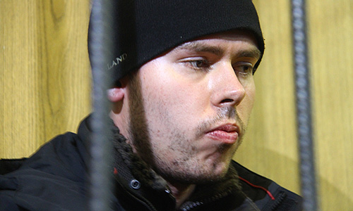 Юрист Дмитрий Виноградов, обвиняемый в расстреле своих коллег в офисе фармацевтической компании "Ригла", во время избрания ему меры пресечения в Бабушкинском суде.