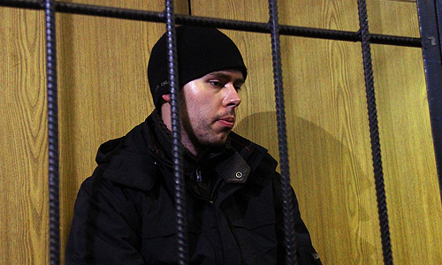 Юрист Дмитрий Виноградов, обвиняемый в расстреле своих коллег в офисе фармацевтической компании "Ригла", во время избрания ему меры пресечения в Бабушкинском суде.