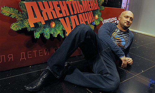 Актер Гоша Куценко перед премьерой фильма "Джентльмены, удачи!" в ТРЦ Афимолл.