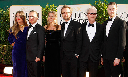 Слева направо: режиссер Джосмин Сандберг, гость, режиссер Джосмин Роннинг, писатель Питтер Скавлан, актер Паал Сверр Хаген.