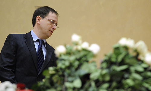 Министр культуры РФ Владимир Мединский на церемонии прощания с композитором Оскаром Фельцманом в Доме композиторов.