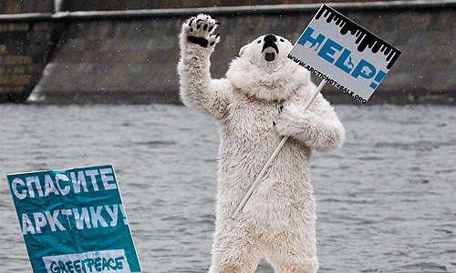 Эколог в костюме медведя на искуственной льдине смог доплыть до Кремля, где его подобрал катер МЧС. Участника акции забрали в УВД "Якиманка", откуда затем отпустили без предъявления обвинений.