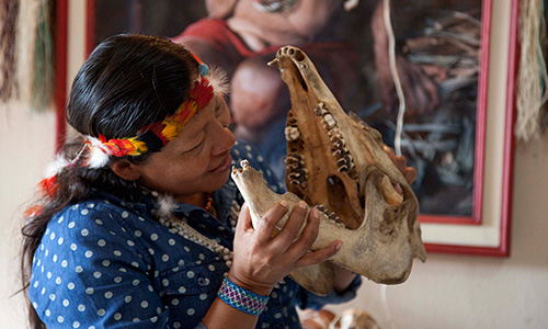 Мануела Омаре, лидер эквадорского народа Waorani во время презентации книги "Знание Waorani" в городе Кока (Эквадор).