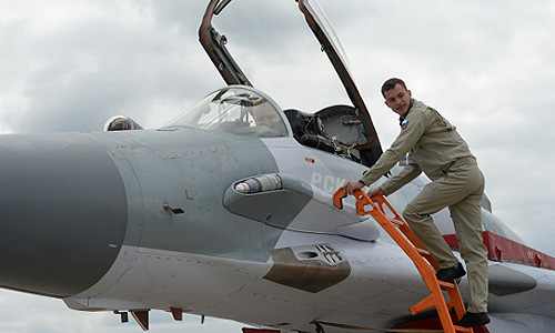 Истребитель МиГ-29СМТ на Международном авиационно-космическом салоне "МАКС-2013" в подмосковном Жуковском.