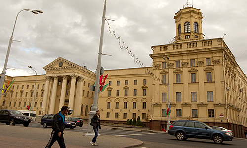 Здание белорусского КГБ, где содержится арестованный Баумгертнер, в Минске.