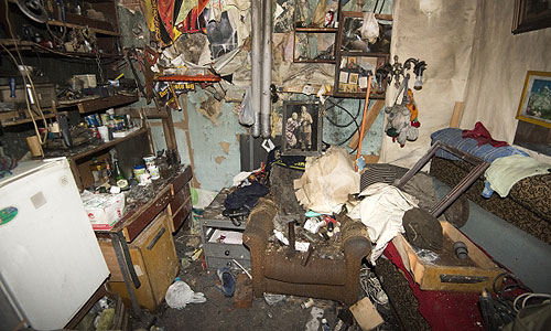 Подсобное помещение театра "Школа современной пьесы" после пожара.