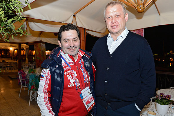 Управляющий директор ОАО "Торговый дом ГУМ" Теймураз Гугуберидзе (слева) и министр правительства Москвы, руководитель Департамента культуры города Москвы Сергей Капков в корпоративном доме "Боско" в здании Морвокзала в дни проведения ХХII зимних Олимпийских игр в Сочи.