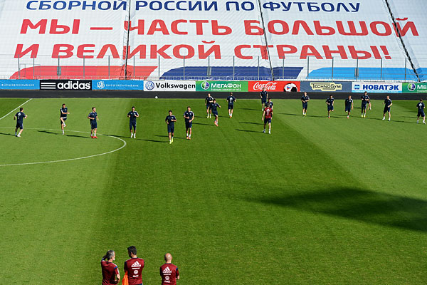 Тренировка сборной России по футболу перед товарищеским матчем со сборной Марокко.