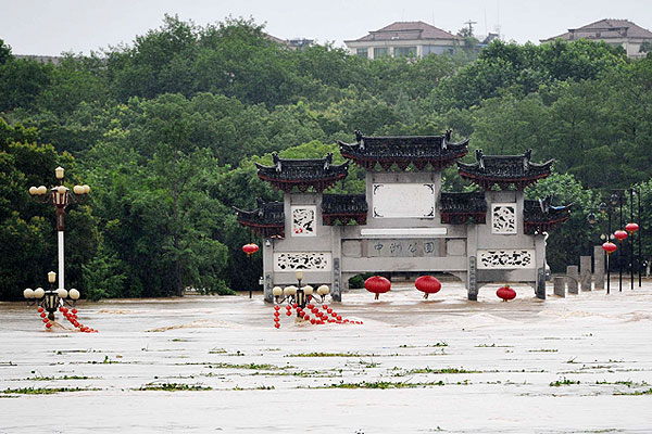 Арка затопленного зоопарка в округе Чжэнчжоу.