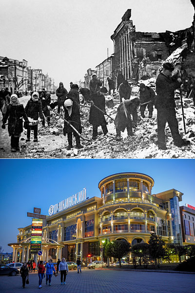 Курск, 1943 год.  Жители города ведут восстановительные работы на улице Ленина.

Курск. Торговый комплекс "Пушкинский" на улице Ленина.