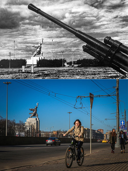 Москва, 1941 год. Зенитные орудия у Всесоюзной сельскохозяйственной выставки.

Москва. Вид на скульптуру "Рабочий и колхозница" на территории ВДНХ.