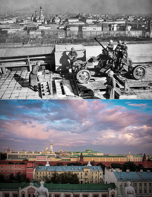 Москва. Зенитное орудие на крыше библиотеки им. В.И. Ленина.

Вид на город с крыши Российской государственной библиотеки им. В.И. Ленина.