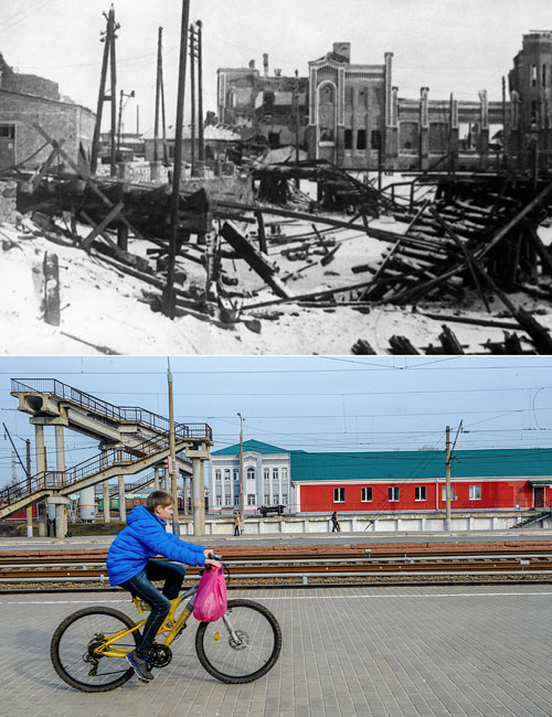 Курск, 1943 год. Здание разрушенного немецкими войсками железнодорожного вокзала.

Курск. На территории старого железнодорожного вокзала.
