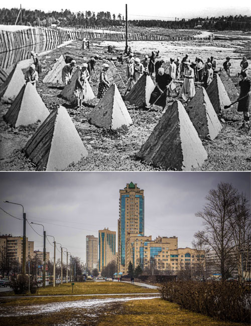 Ленинград. Местность Дачное и Ульянка, где проходил передний край обороны города в годы блокады. 

Санкт-Петербург. Вид на проспект Ветеранов.