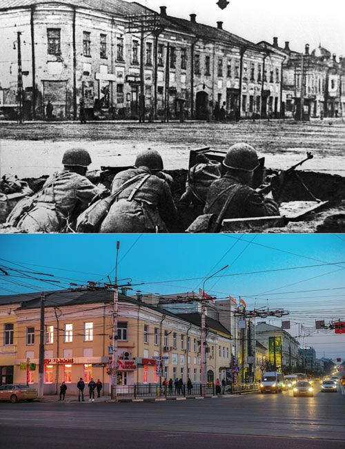 Тула, 1941 год. Военные с противотанковыми ружьями на улице Коммунаров.

Тула. Вид на центральную площадь города.