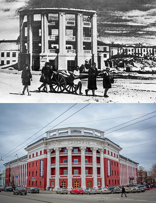 Петрозаводск, 1944 год. Жители возвращаются в освобожденный город.

Петрозаводск. Вид на гостиницу "Северная".