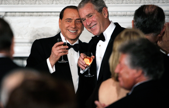 Сильвио Берлускони и президент США Джордж Буш в Вашингтоне. 2008 год.
