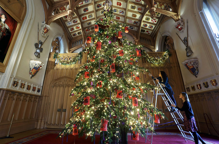 Шестиметровая рождественская ель установлена в Георгиевском зале резиденции британских монархов в Виндзоре
