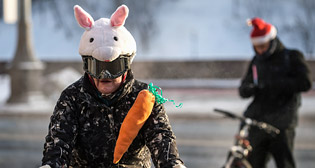 Зимний велопарад в Москве