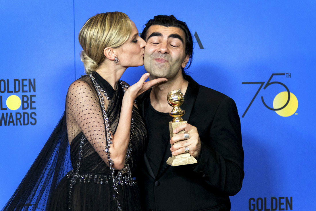 Актриса Диана Крюгер и режиссер Фатих Акин с наградой "Золотой глобус" в категории "Лучший фильм на иностранном языке" (картина "На пределе" )