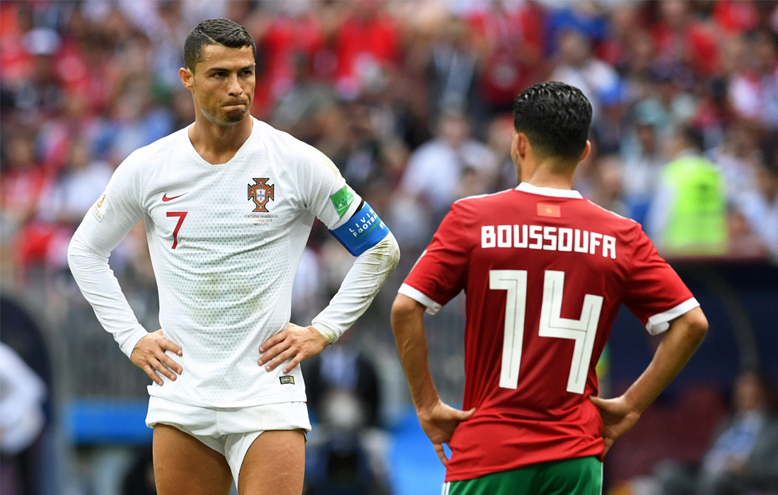 Форвард сборной Португалии Криштиану Роналду в матче группового этапа чемпионата мира по футболу между сборными Португалии и Марокко
