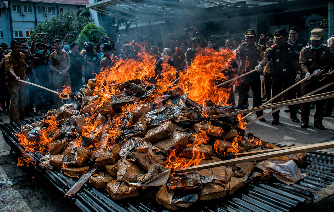 Полиция индонезийской провинции Аче сожгла 500 килограммов марихуаны, изъятой из оборота