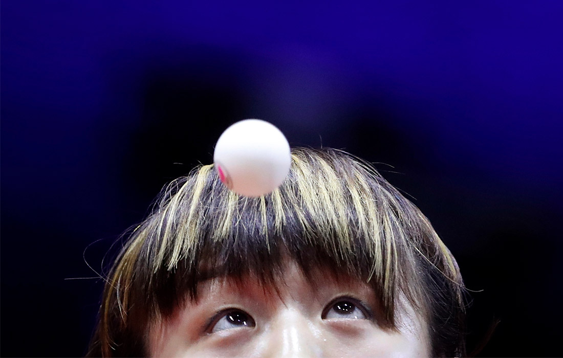 Китаянка Чэнь Мэн во время матча чемпионата мира по настольному теннису в Будапеште, Венгрия. 26 апреля.