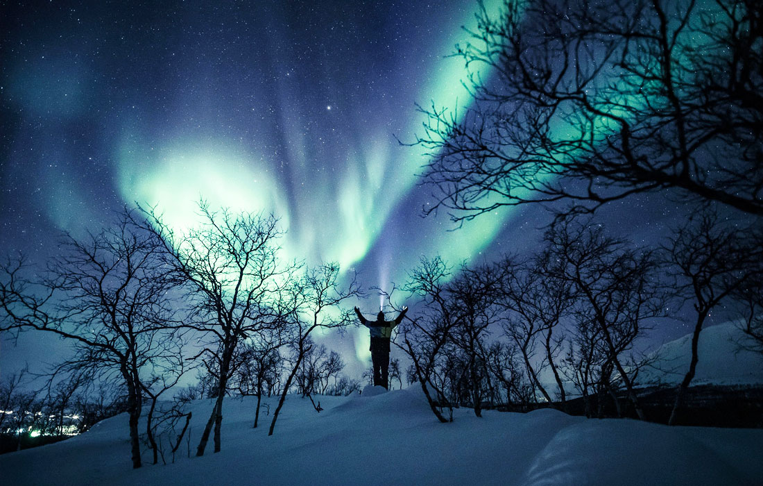 Северное сияние в деревне Кильписъярви, Финляндия