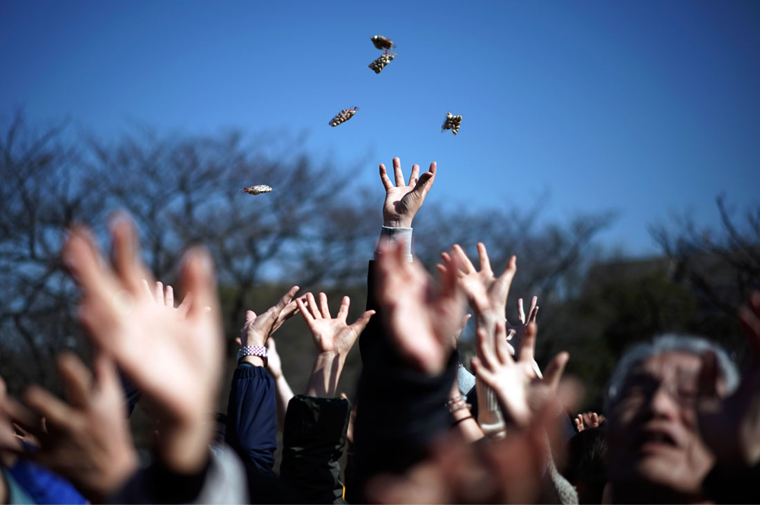 В Японии началось празднование традиционного фестиваля Сецубун. Один из важных ритуалов - разбрасывание соевых бобов с приглашением счастья в дом.