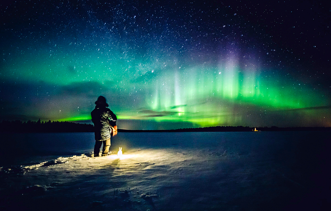 Северное сияние в Рованиеми, Финляндия