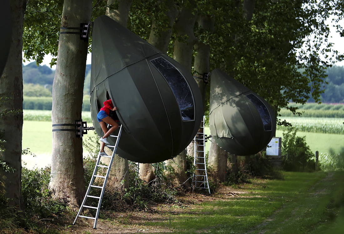 Голландский художник создал в бельгийской сельской местности туристические палатки в форме капли, свисающей с дерева