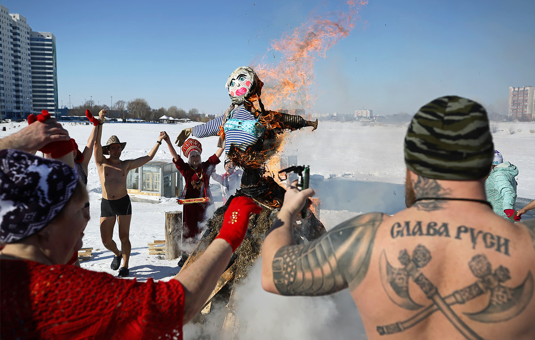Во время масленичных гуляний членов клубов зимнего плавания и закаливания в Новосибирске