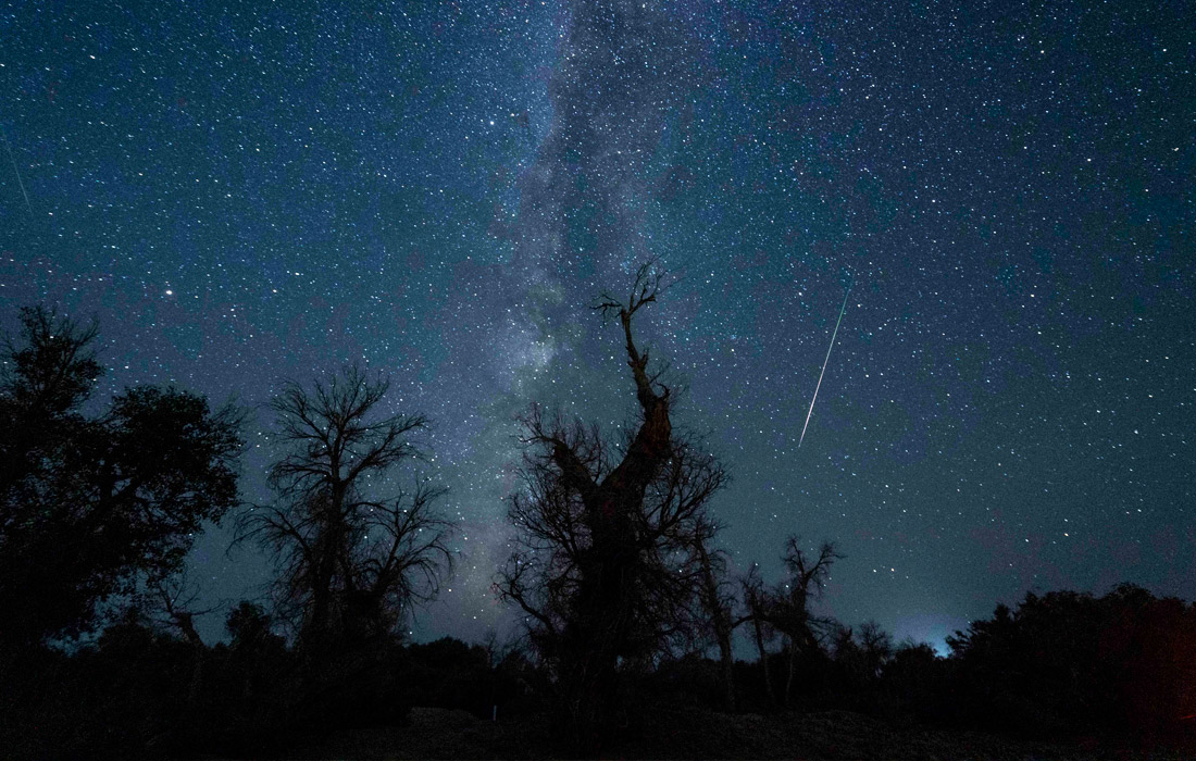 Жители Земли могут наблюдать ежегодное астрономическое явление - метеорный поток Персеиды. Метеорный дождь проявляет активность ежегодно с 17 июля по 24 августа, его максимум приходится, как правило, на 12 августа.  На фото: Синьцзян-Уйгурский автономный район Китая.
