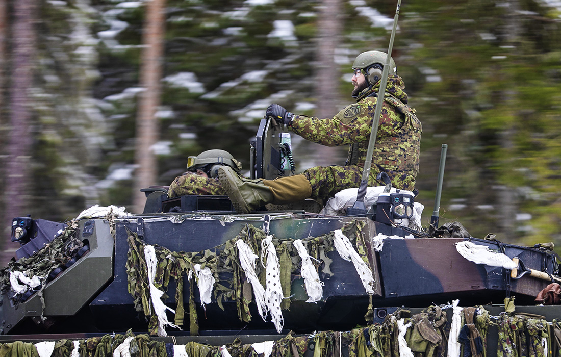 Боевые группы НАТО из Эстонии и Великобритании во время военных учений на полигоне в эстонской Ласне