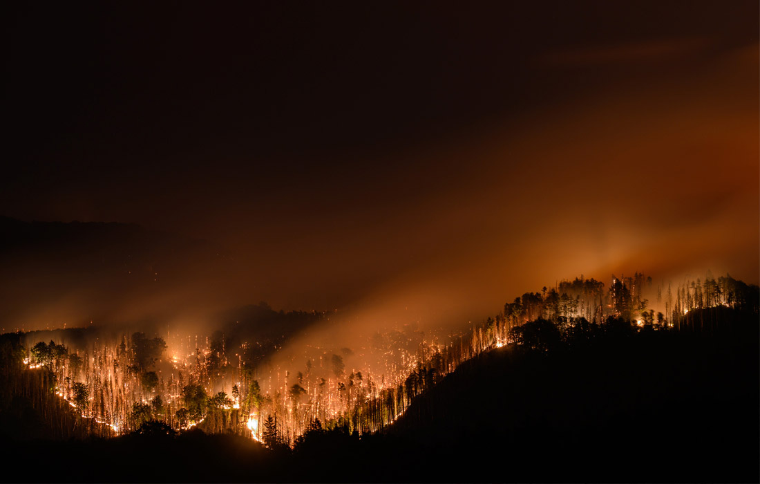Масштабный пожар в Национальном парке Чешская Швейцария