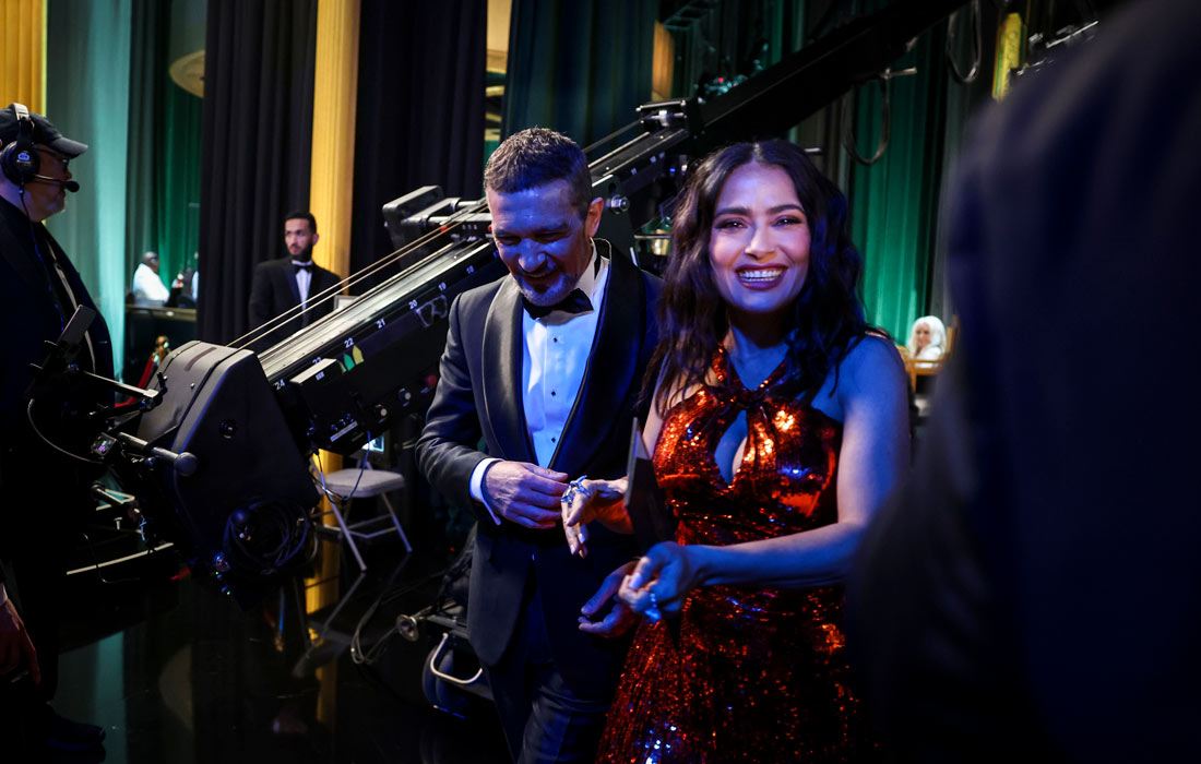 Антонио Бандерас и Сальма Хайек за кулисами 95-й церемонии вручения премии "Оскар"